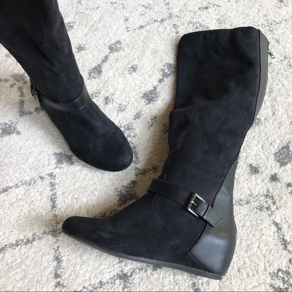 Express Black Suede Zipper Boots